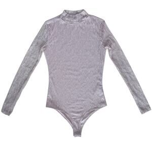 SELF E Lace Bodysuit Sheer Long Sleeves Mock Neck Size XS Light Pink